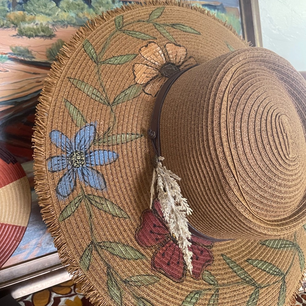 Embroidered Floral Wide Brim Hat